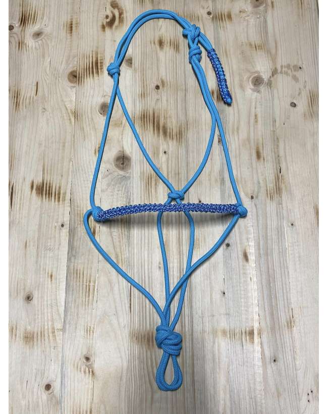 cavezza in corda con nodi celeste media cavallo